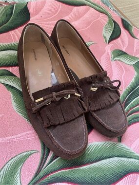 Lands' End Fashionable Dark Brown Suede Fringe Loafers with Tassel Detail